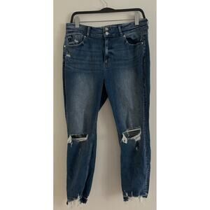 Kancan Dark Wash Distressed High Waisted Jeans Size 16W